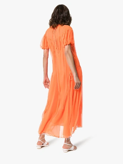 Shop Lee Mathews Emily Ruched Detail Silk Maxi Dress In Neon Orange