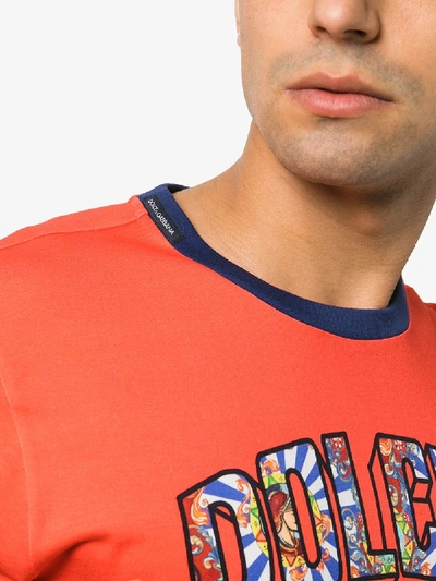 Shop Dolce & Gabbana Paisley 3d Font Logo T-shirt In Orange
