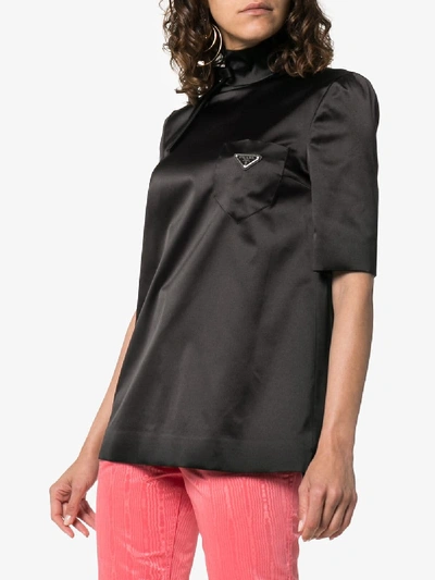 Shop Prada High-neck Satin Logo Top In Nero