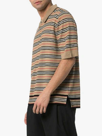 Shop Burberry Beaford Striped Merino Wool Polo Shirt In Archive Beige