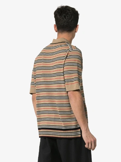 Shop Burberry Beaford Striped Merino Wool Polo Shirt In Archive Beige