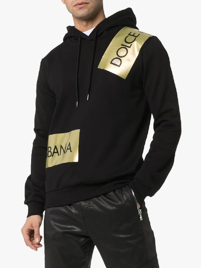 Shop Dolce & Gabbana Logo Tape Drawstring Hoodie In Black