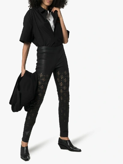 Shop Haider Ackermann Laser Cut Leather Leggings In Black