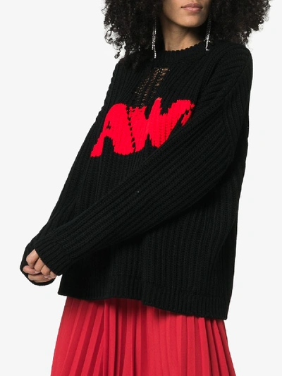 Shop Calvin Klein 205w39nyc Jaws Chunky Knit Jumper In 019 Black/red