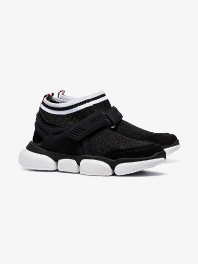 Shop Moncler Black Velcro Suede Trim Sock Sneakers