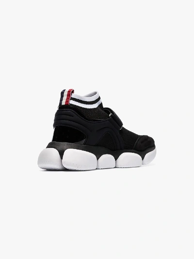 Shop Moncler Black Velcro Suede Trim Sock Sneakers