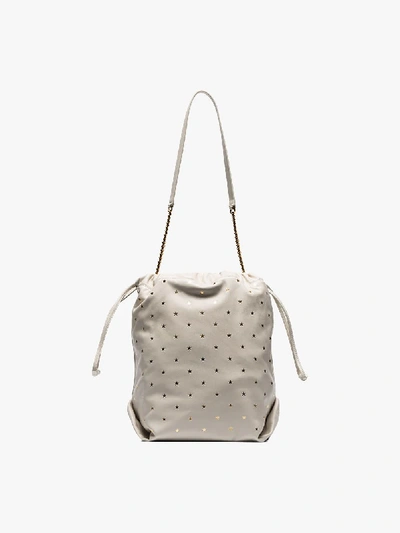 Shop Saint Laurent Cream Star Studded Chain Handle Pouch Bag In 9269 -crema Soft/oro