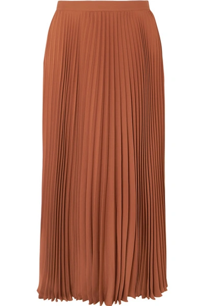 Shop Valentino Pleated Silk Midi Skirt In Orange