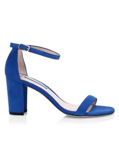Shop Stuart Weitzman Nearlynude Block-heel Suede Sandals In Blue