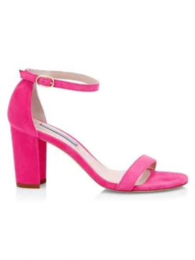 Shop Stuart Weitzman Nearlynude Block-heel Suede Sandals In Pink