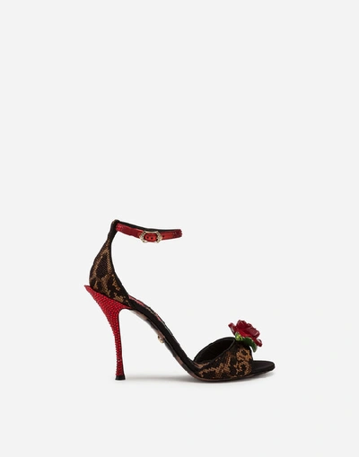 Shop Dolce & Gabbana Sandals In Carpet Stitch With Leopard Embroidery In Leopard Print