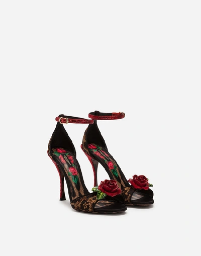 Shop Dolce & Gabbana Sandals In Carpet Stitch With Leopard Embroidery In Leopard Print