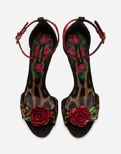 Shop Dolce & Gabbana Sandals In Carpet Stitch With Leopard Embroidery In Leopard Print