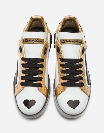 Shop Dolce & Gabbana Portofino Melt Sneakers In Printed Nappa Leather In White/grey