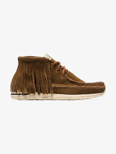 Shop Visvim Brown Voyageur Lace-up Fringe Trim Suede Boots