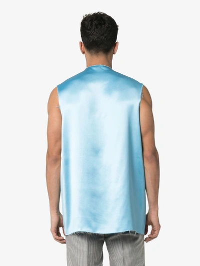 Shop Raf Simons Graphic Print Hoop Embellished Sleeveless Satin T-shirt In Blue