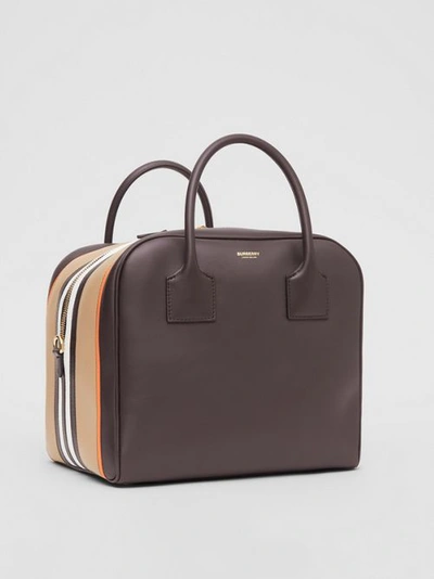 Shop Burberry Medium Stripe Intarsia Leather Cube Bag In Coffee/pumpkin
