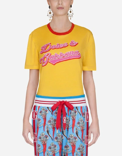 Shop Dolce & Gabbana Printed Cotton T-shirt In Yellow