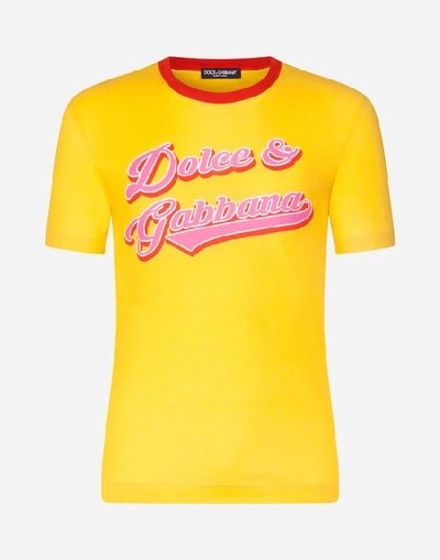 Shop Dolce & Gabbana Printed Cotton T-shirt In Yellow