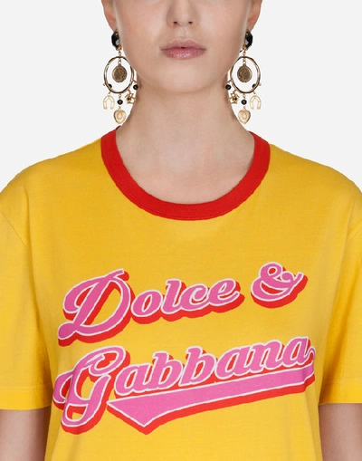 Shop Dolce & Gabbana Printed Cotton T-shirt In Yellow