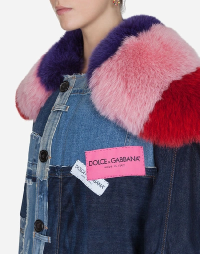 Shop Dolce & Gabbana Coat In Patchwork Denim In Multi-colored
