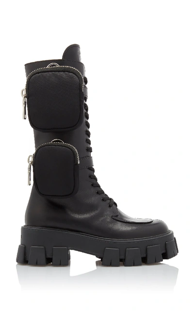 Shop Prada Patent-leather Combat Boots In Black
