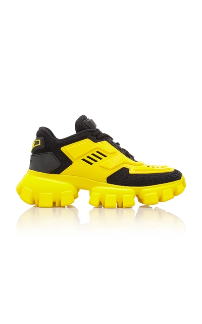 Shop Prada Combat Leather-trimmed Mesh And Rubber Sneakers In Yellow