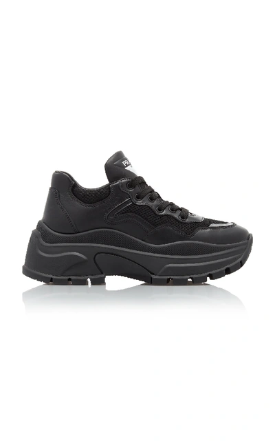 Shop Prada Leather Platform Sneakers In Black