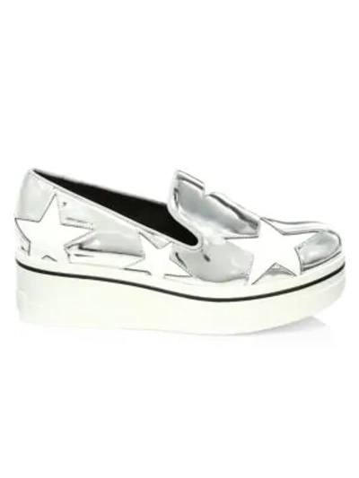 Shop Stella Mccartney Binx Metallic Star Platform Wedge Sneakers In Silver