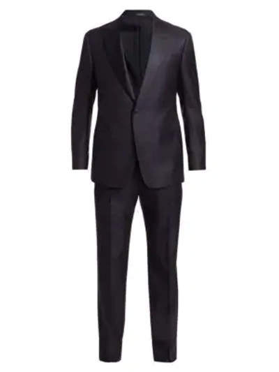 Shop Giorgio Armani Honeycomb Wool Tuxedo Suit In Navy