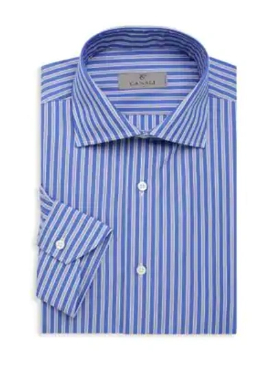 Shop Canali Striped Dress Shirt In Blue