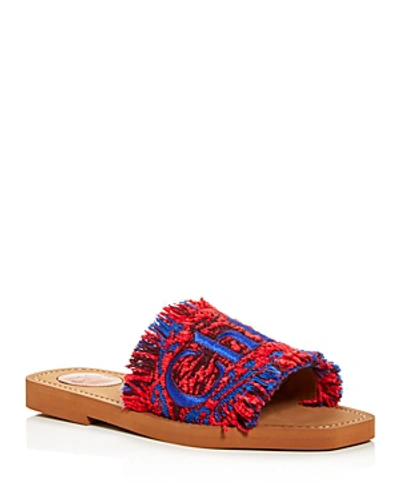 Shop Chloé Women's Woody Logo Slide Sandals In Tulip Red