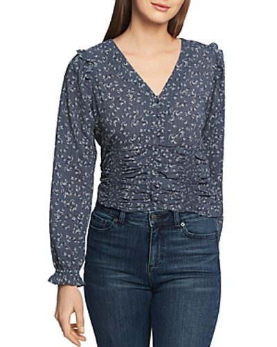 Shop 1.state Floral-print Ruched Top In Midnight Sky