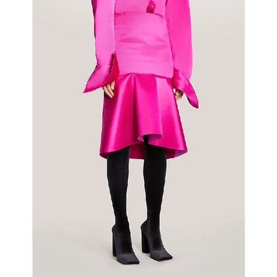 Shop Balenciaga Flared Hem Asymmetric Silk Satin Skirt In Fuchsia
