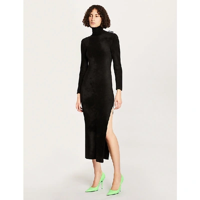 Shop Balenciaga Turtleneck Velvet Midi Dress In Black