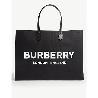 Shop Burberry Canvas Tote Bag In Black