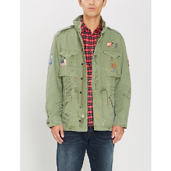 Polo Ralph Lauren High-neck Embroidered Printed Cotton Military Jacket In  Army Olive | ModeSens