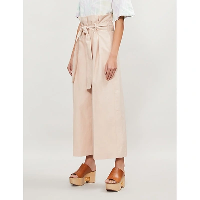 Shop Stella Mccartney Paperbag-waist Wide-leg Cotton-blend Trousers In Tearose