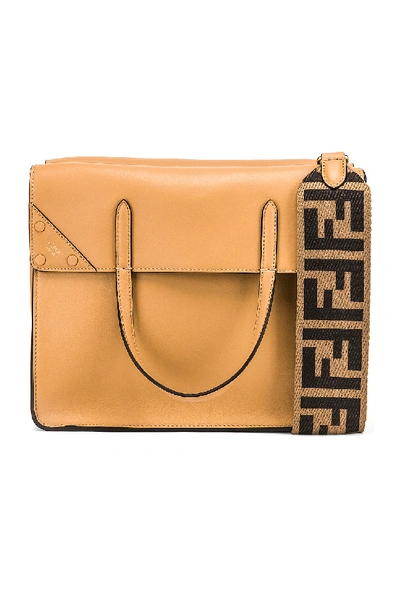 Shop Fendi Regular Flip Crossbody Bag In Neutral In Dark Honey
