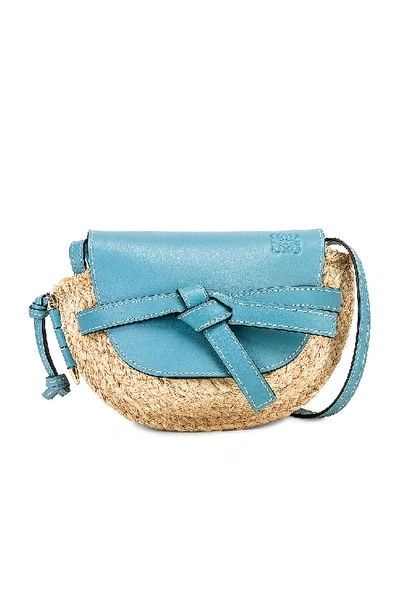Shop Loewe Mini Gate Bag In Light Blue & Natural
