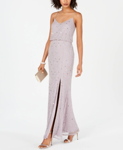 Shop Adrianna Papell Beaded Blouson Gown In Lilac