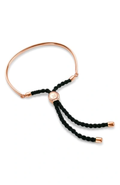 Shop Monica Vinader Engravable 'fiji' Friendship Bracelet In Rose Gold/ Black