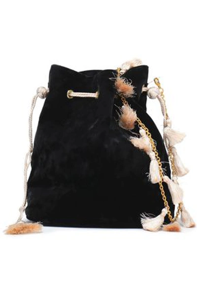 Shop Kayu Woman Nicolette Tasseled Crushed-velvet Bucket Bag Black