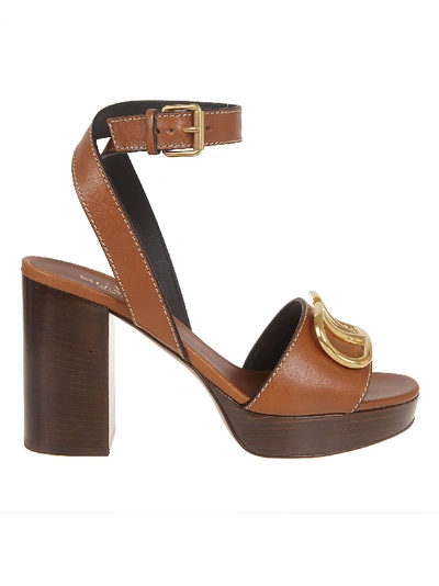 Shop Valentino Grainy Logo Platform Sandals In Cr Cuoio