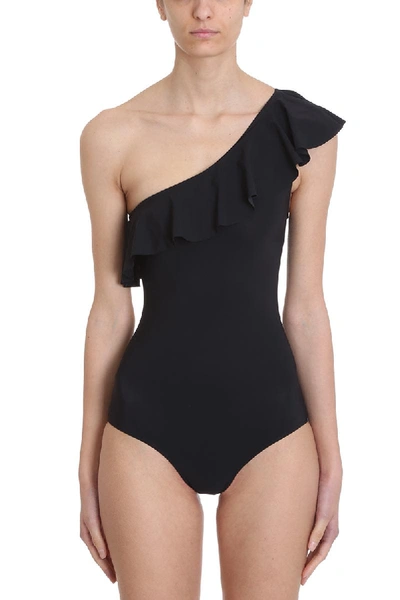 Shop Isabel Marant Ruffles One Shoulder Swimsuit In Black