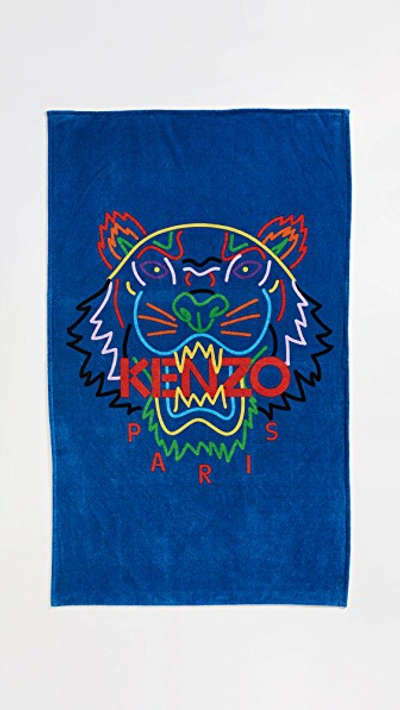 Shop Kenzo Tiger Head Beach Towel In Royal Blue
