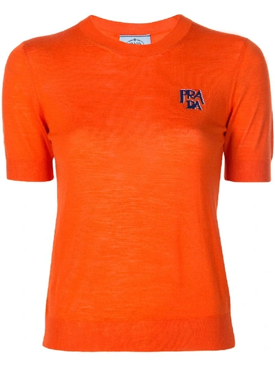 Shop Prada Intarsia Logo Knitted Top - Orange