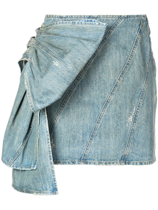 Miu Miu Ruffle Bow Detail Denim Mini Skirt In Blue | ModeSens