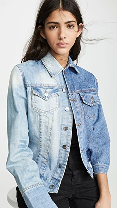 Shop E.l.v Denim The Twin Jacket In Mid Blue/light Blue