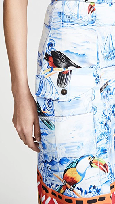 Shop Stella Jean Bird Print Midi Skirt In Blue Multi